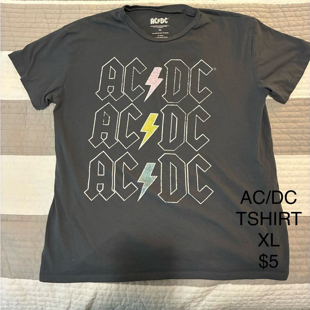 AC/DC Charcoal Tee with Colorful Lightning